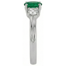 Green Emerald With Natural Earth Mined DIAMOND ( NOT LAB GROWN ) Engagement Ring 3 Stone Prong Set 2.50 Ct. WG 14K
