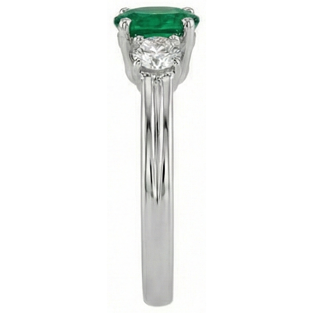 Green Emerald With Natural Earth Mined DIAMOND ( NOT LAB GROWN ) Engagement Ring 3 Stone Prong Set 2.50 Ct. WG 14K