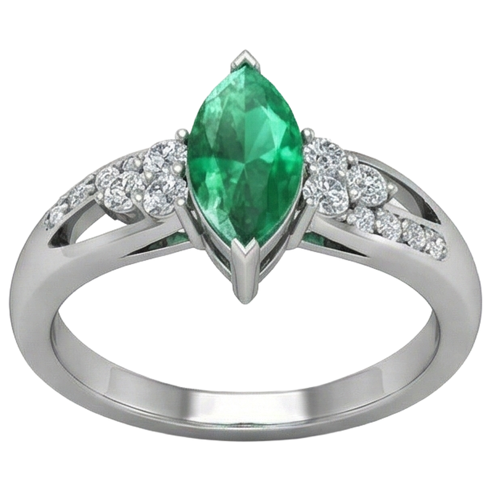 Green Emerald With Natural Earth Mined DIAMOND ( NOT LAB GROWN )s 2.75 Ct. Engagement Ring White Gold 14K