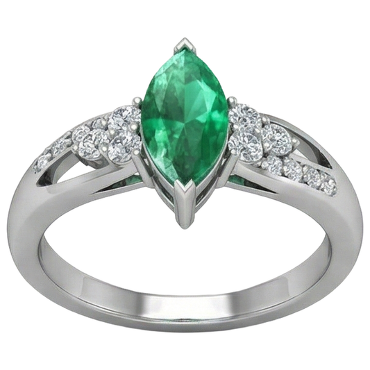 Green Emerald With Natural Earth Mined DIAMOND ( NOT LAB GROWN )s 2.75 Ct. Engagement Ring White Gold 14K