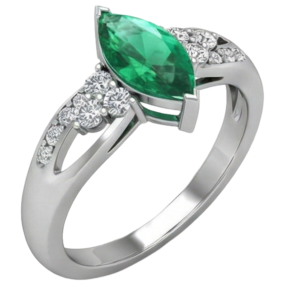 Green Emerald With Natural Earth Mined DIAMOND ( NOT LAB GROWN )s 2.75 Ct. Engagement Ring White Gold 14K