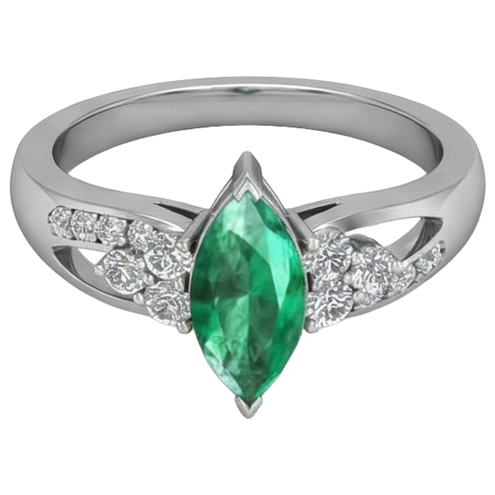Green Emerald With Natural Earth Mined DIAMOND ( NOT LAB GROWN )s 2.75 Ct. Engagement Ring White Gold 14K