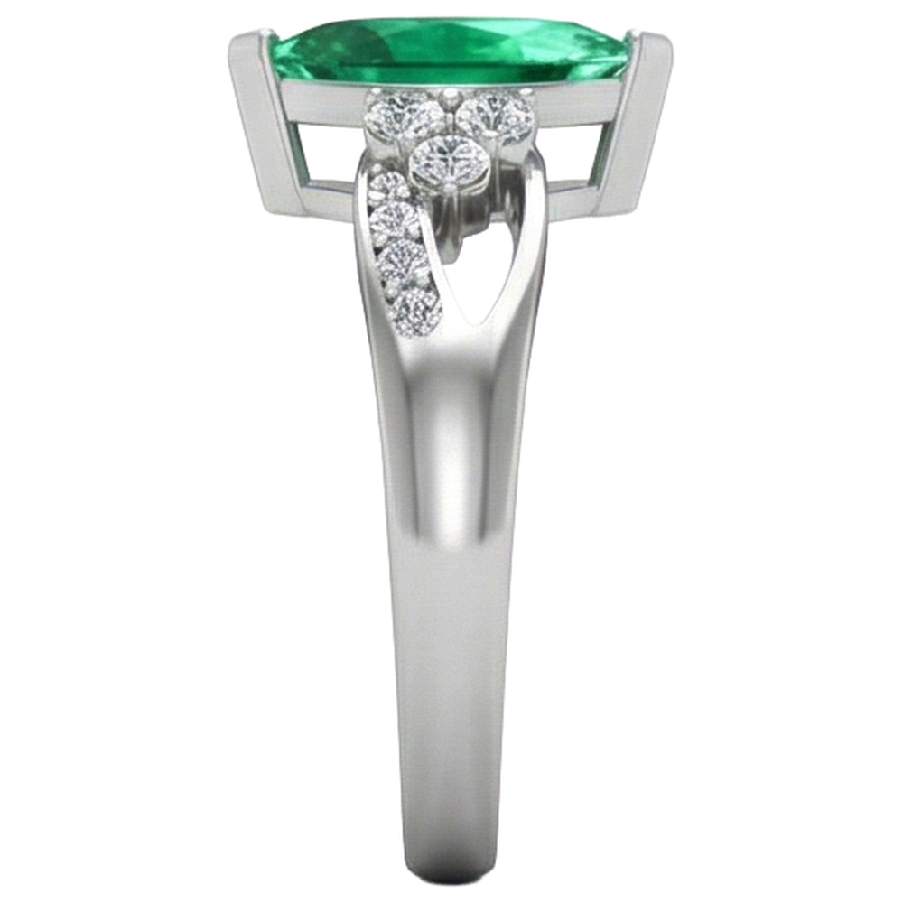 Green Emerald With Natural Earth Mined DIAMOND ( NOT LAB GROWN )s 2.75 Ct. Engagement Ring White Gold 14K