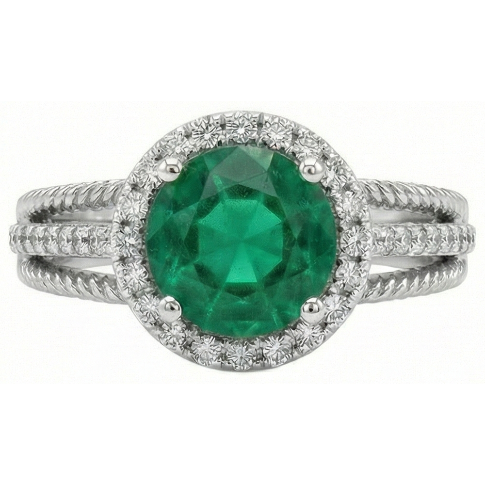 Green Emerald With Natural Earth Mined Diamonds 3.60 Carats Wedding Ring 14K White Gold