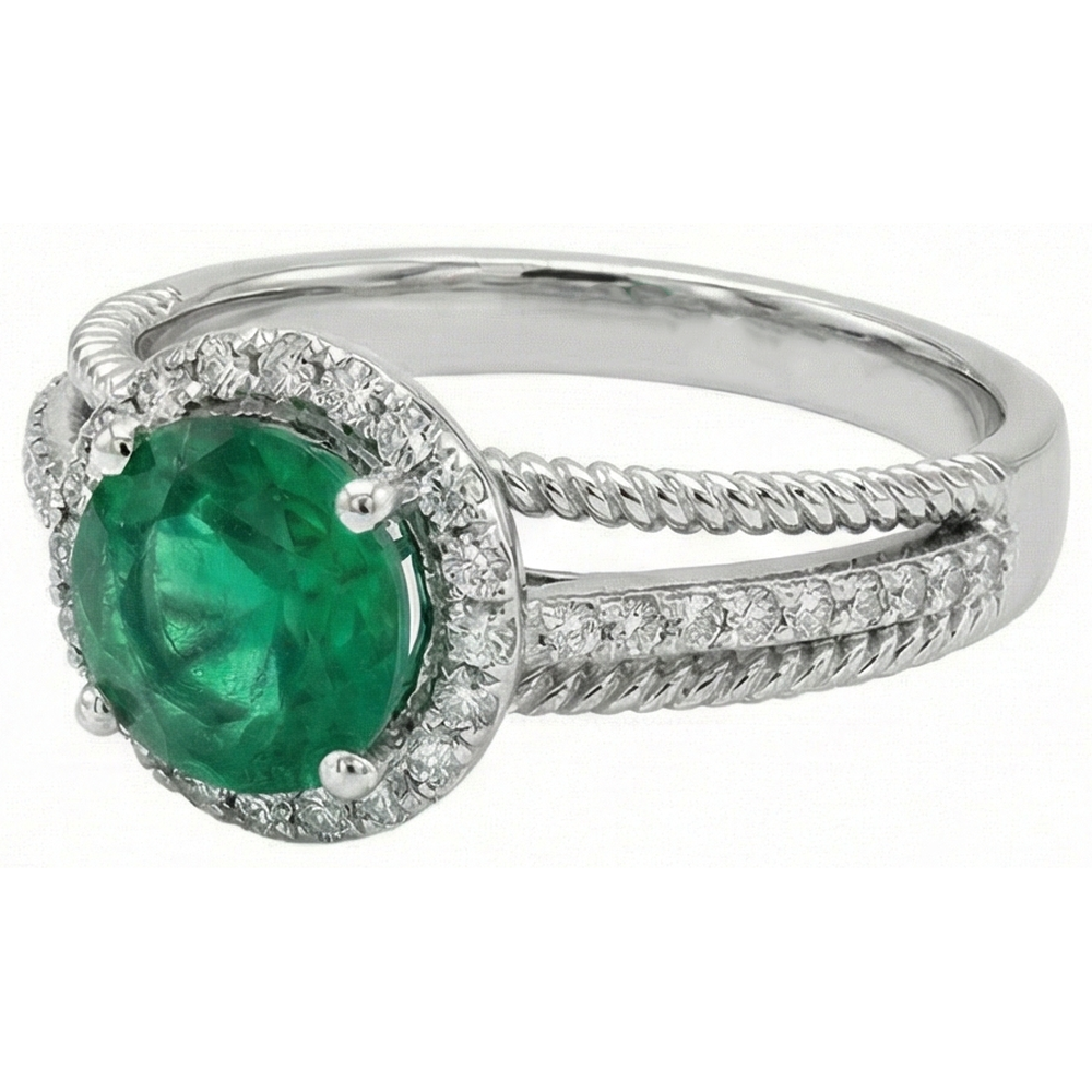 Green Emerald With Natural Earth Mined Diamonds 3.60 Carats Wedding Ring 14K White Gold