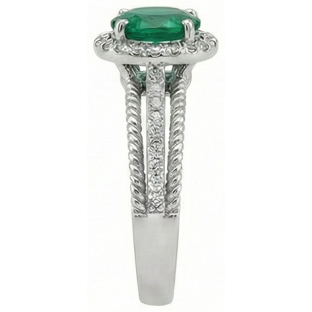 Green Emerald With Natural Earth Mined Diamonds 3.60 Carats Wedding Ring 14K White Gold
