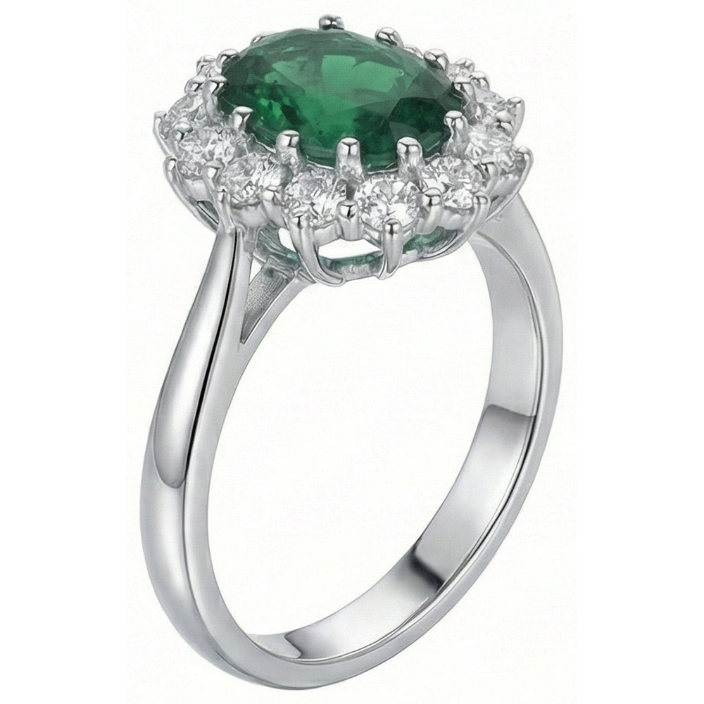 natural round emerald 3.50ct ring side angle