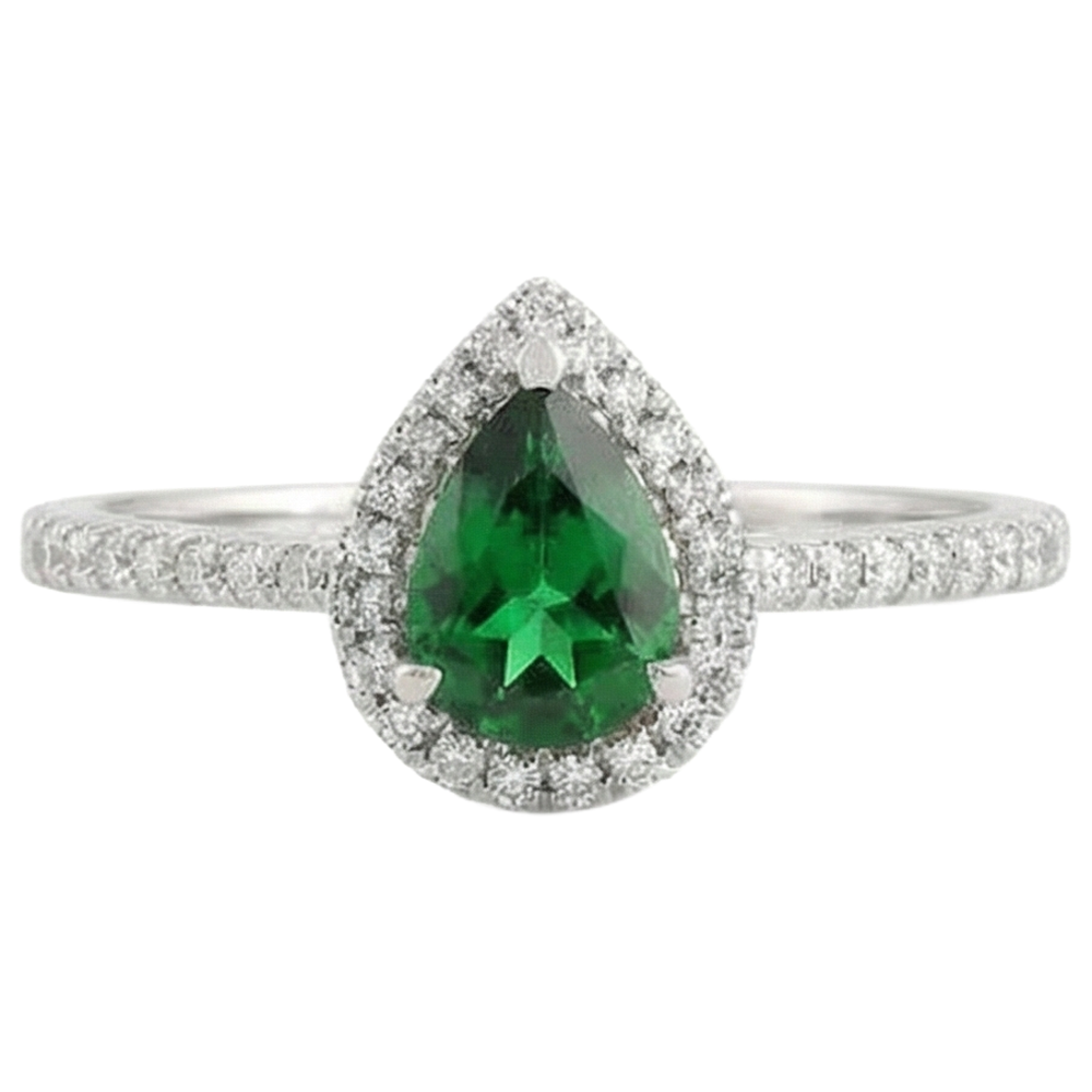Green Emerald With White Natural Earth Mined DIAMOND ( NOT LAB GROWN )s 5.70 Ct. Ring 14K White Gold 14K