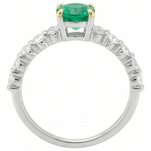 Emerald Round Brilliant Colored Stone Ring in 14K Two Tone Gold – back view