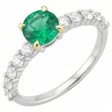 Emerald Round Brilliant Colored Stone Ring in 14K Two Tone Gold – front view