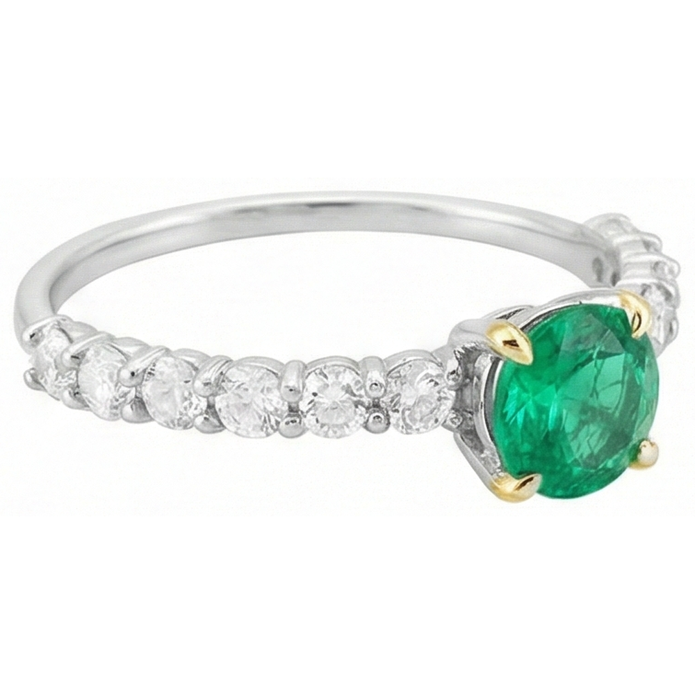 Emerald Colored Stone Ring 2-ct 14K Two Tone Gold – profile view
