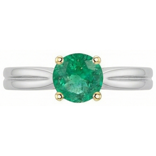 Colombian Emerald Gemstone Ring 2-ct 14K Two Tone Gold – front view