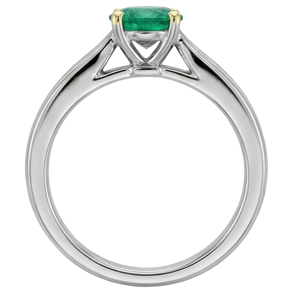 Round Brilliant Colombian Emerald ring in 14K Two Tone Gold – angle view