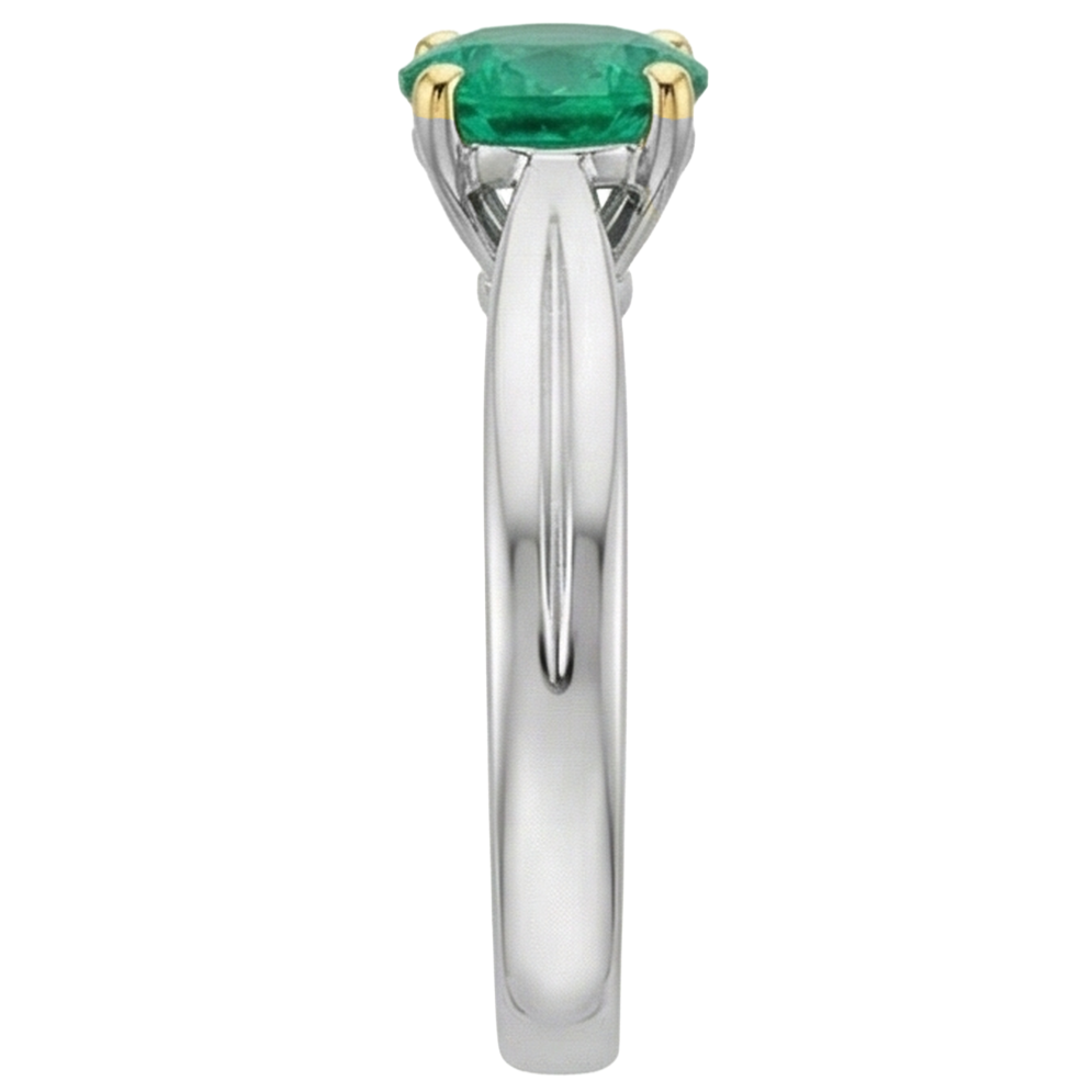 Gemstone Ring 14K Two Tone Gold with Colombian Emerald – profile view