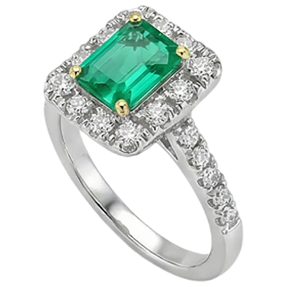 Step Cut Emerald ring in Two-Tone 14K Gold – side view