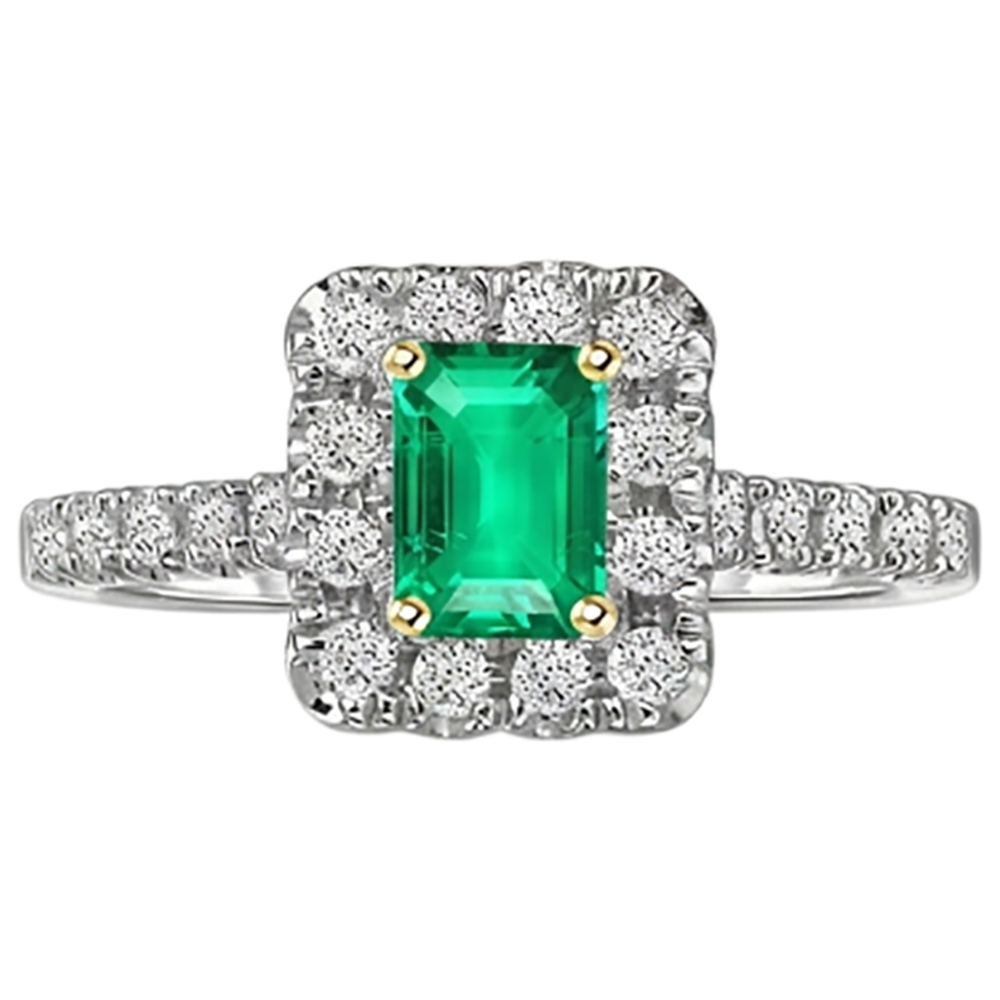 Earth-Mined Emerald Gemstone Ring 2 ct Two-Tone 14K Gold – angle view