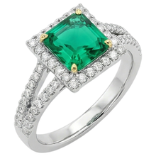 Step Cut Fine Emerald ring in 14K Two Tone Gold – front view