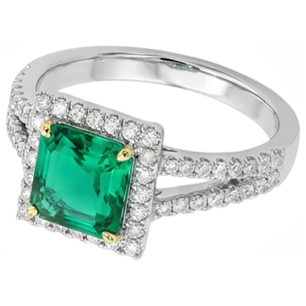 Fine Emerald Precious Stone Ring 3.50-ct 14K Two Tone Gold – side view