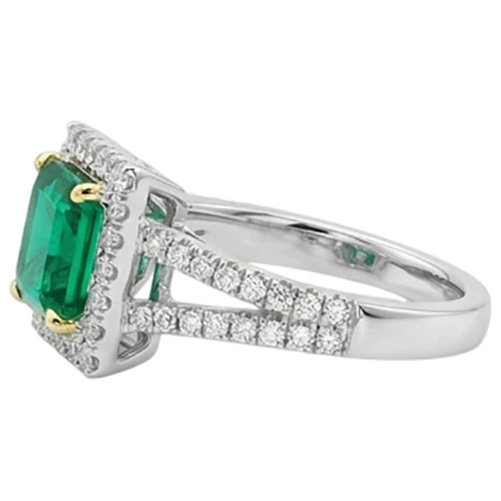 Precious Stone Ring 14K Two Tone Gold with Fine Emerald – profile view