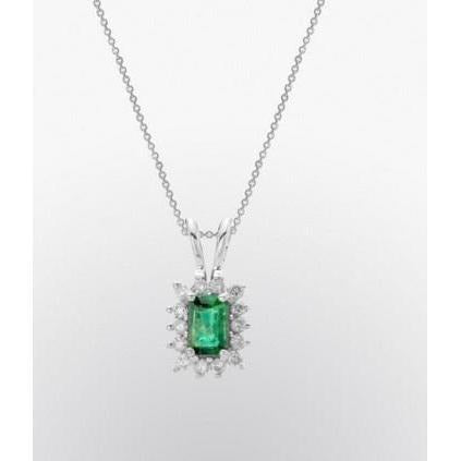 Green Emerald and Diamond Gemstone Necklace 4.50 Carats White Gold 14K