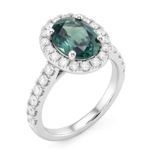 Green Sapphire Halo Oval Cocktail Ring