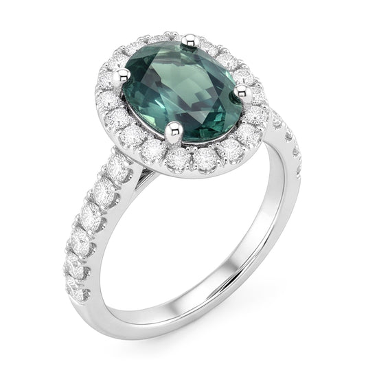 Green Sapphire Halo Oval Cocktail Ring