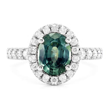 Green Sapphire Halo Oval Cocktail Ring