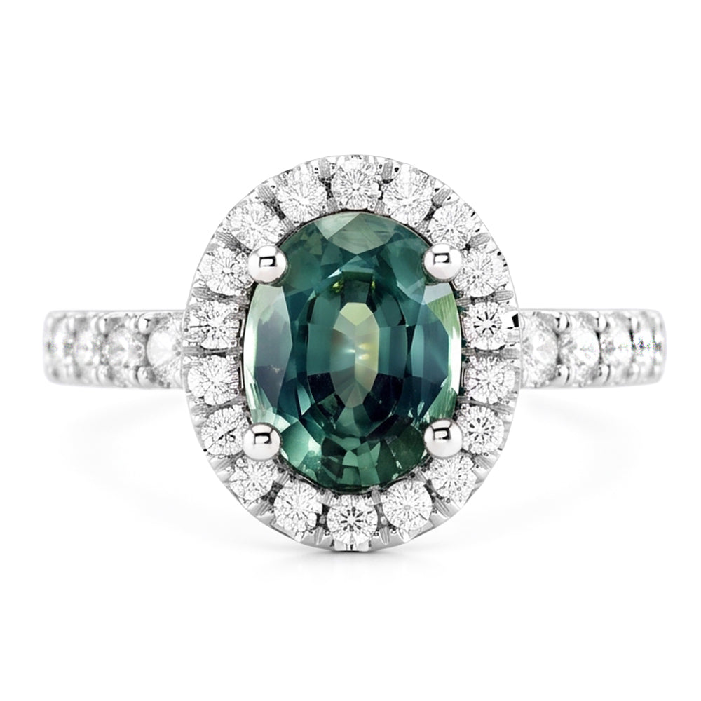 Green Sapphire Halo Oval Cocktail Ring