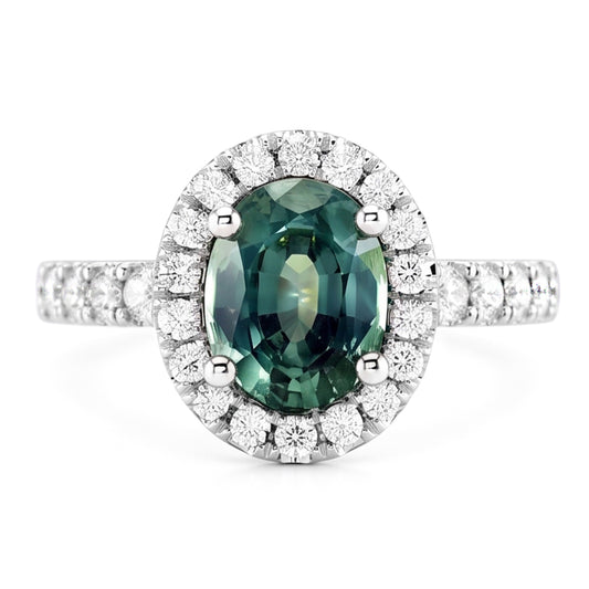 Green Sapphire Halo Oval Cocktail Ring