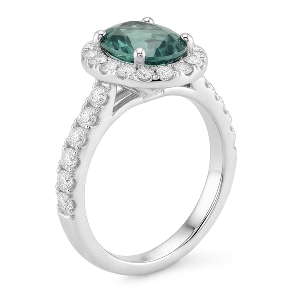 Green Sapphire Halo Oval Cocktail Ring