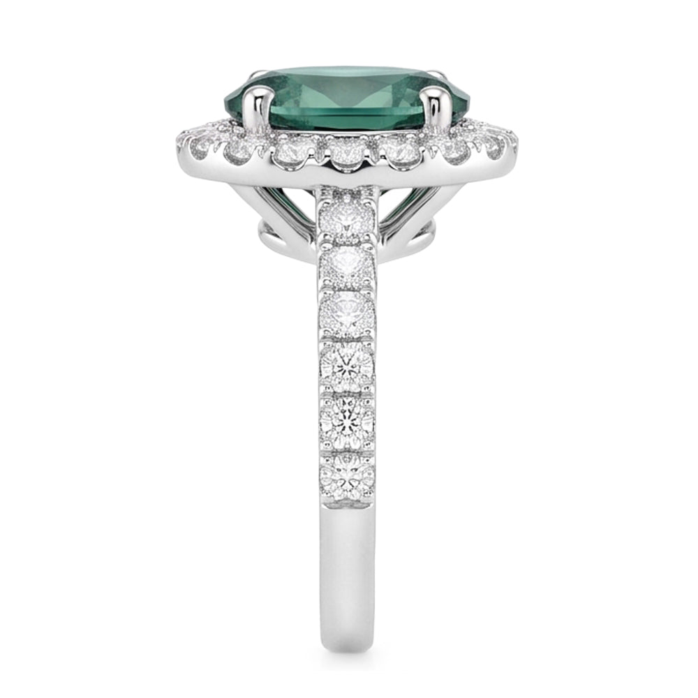 Green Sapphire Halo Oval Cocktail Ring
