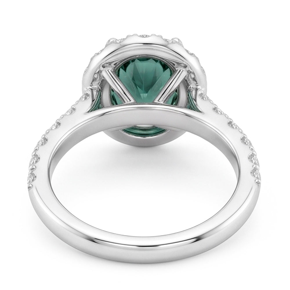 Green Sapphire Halo Oval Cocktail Ring