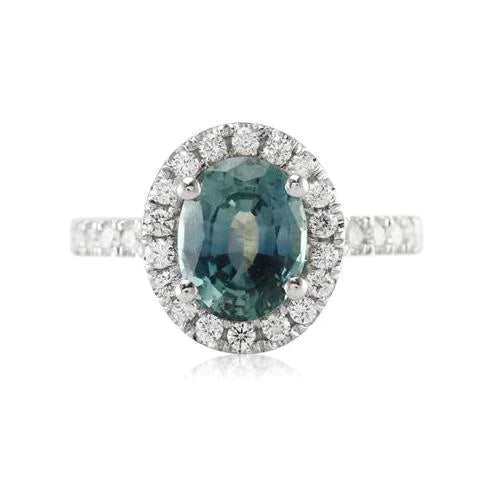 Green Sapphire Halo Oval Cocktail Ring