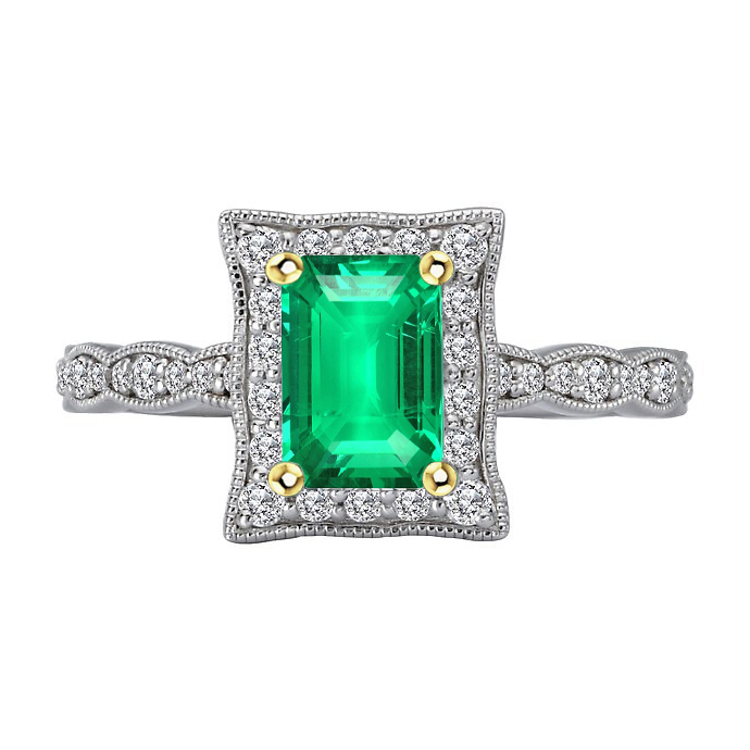 Natural Fine Emerald Precious Stone Ring 2.50 ct 14 Karat Two Tone Gold – main view