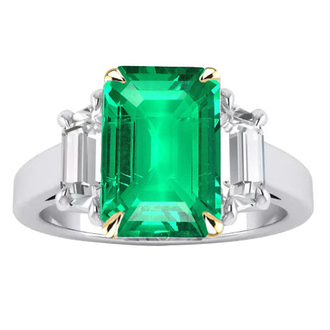 Genuine Colombian Emerald Colored Stone Ring 4 ct 14 Karat Two Tone Gold – main view