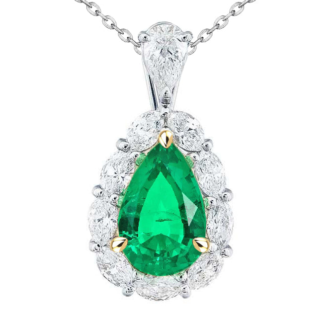 Pear Cut Colombian Emerald ring in 14 Karat Two Tone Gold – main view