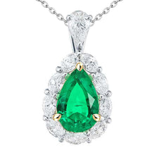 Pear Cut Colombian Emerald ring in 14 Karat Two Tone Gold – main view