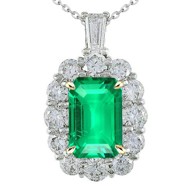 Genuine Emerald Gemstone Pendant 6 ct 14 Karat Two Tone Gold – main view