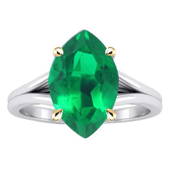 Two-Tone 14K Gold Split Shank Colombian Emerald Gemstone Ring 3