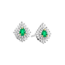 Emerald Pear Shape Gemstone Earring in 14 Karat Two Tone Gold – main view