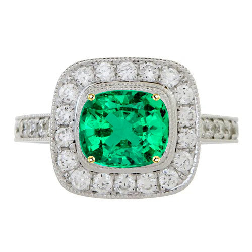 Exquisite Colombian Emerald Colored Stone Ring 2 ct – main view