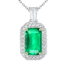 Emerald Step Cut Gemstone Pendant in 14K Two Tone Gold – main view
