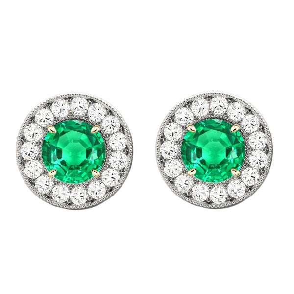 Round Brilliant Colombian Emerald ring in Two-Tone 14K Gold – main view