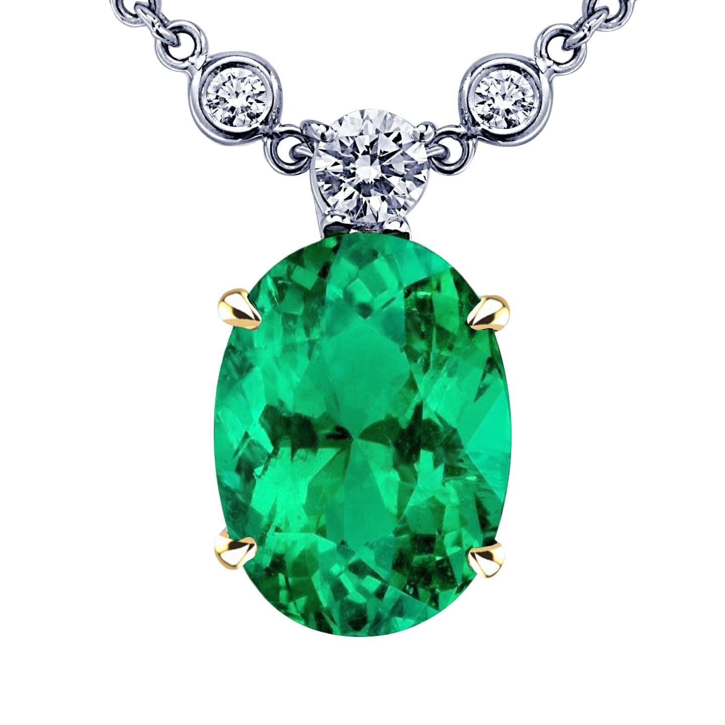 Fine Emerald Precious Stone Pendant 8-ct 14 Karat Two Tone Gold – main view