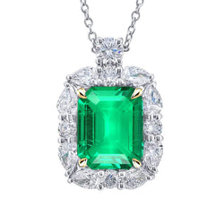 14 Karat Two Tone Gold GIA-Certified Fine Emerald Stone Pendant