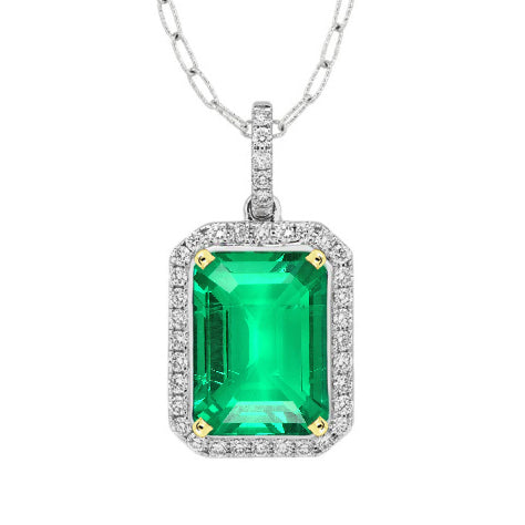 Precious Stone Pendant 14 Karat Two Tone Gold with Colombian Emerald – main view
