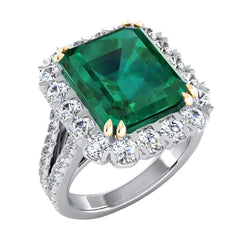 Green Emerald Natural Earth Mined Diamond Ring