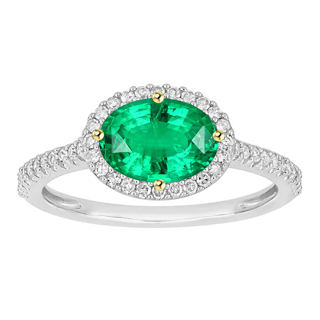 Colored Stone Ring 14K Two Tone Gold with Emerald – main view