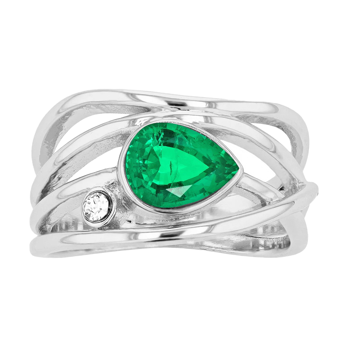 Colombian Emerald Colored Stone Ring 1-ct 14 Karat White Gold – main view