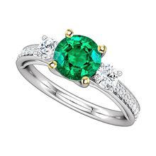 Emerald Round Brilliant Precious Stone Ring in 14K Two Tone Gold – main view